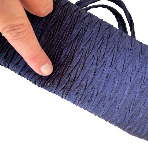 NaRaYa Navy Crinkle Textured Dual Handles & Zipper Closure Handbag Totebag - Picture 5 of 8